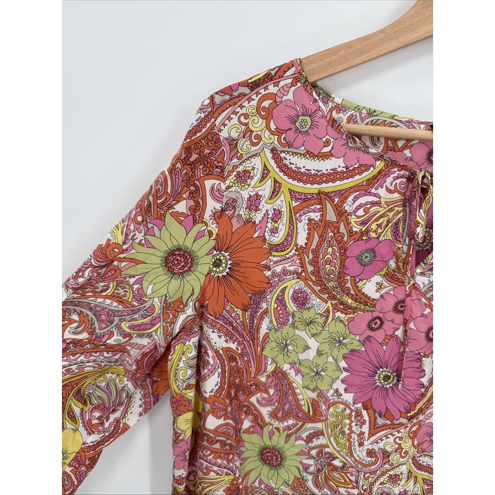Talbots Womens 100% Silk Floral Paisley Multicolor Blouse Top Size Medium Boho - Picture 2 of 11